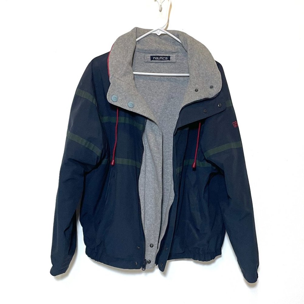 Vintage 90s Nautica Color Block Stripe Duck Down Reversible Puffer Coat